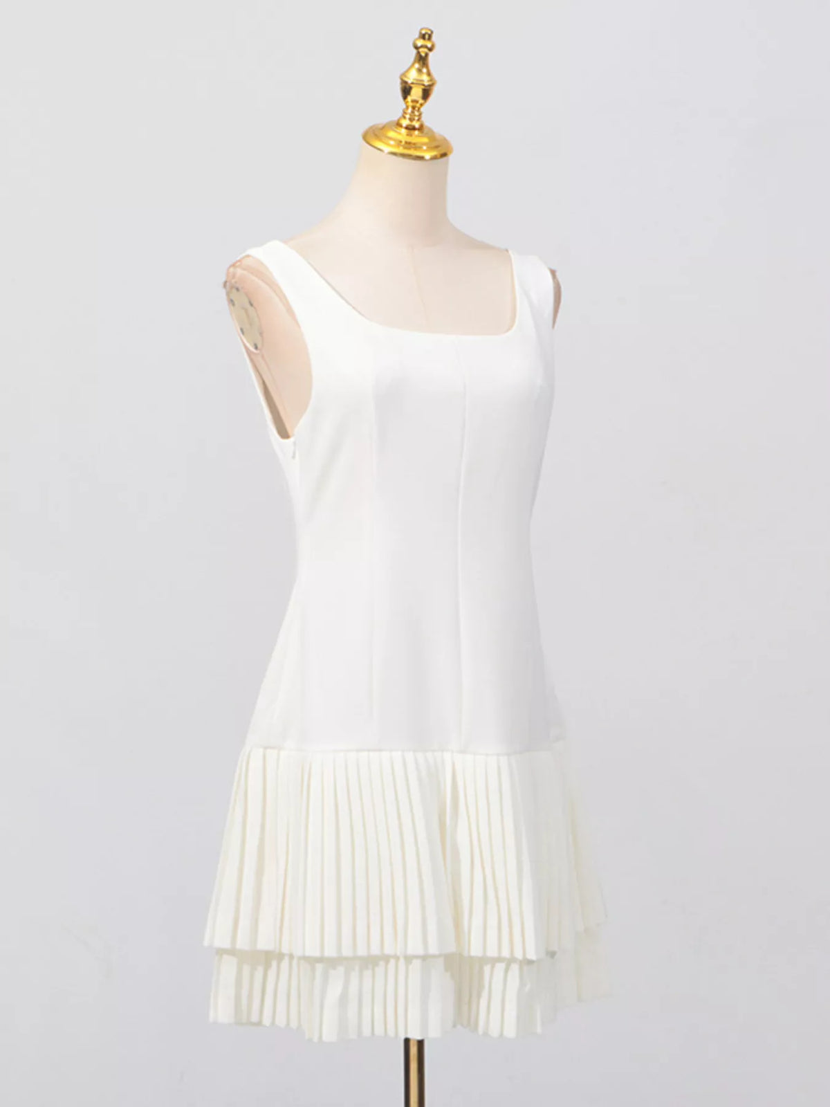 Square Neck Pleated Mini Dress