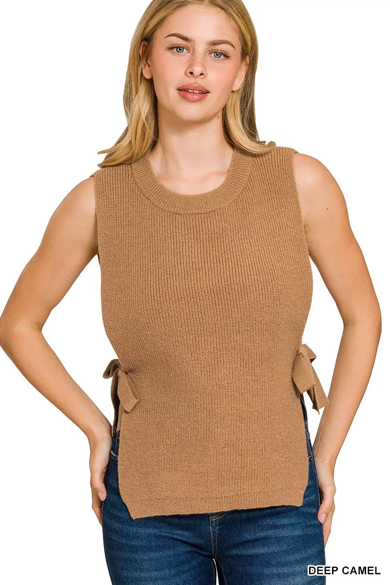 Zenana Side Tie Sweater Vest