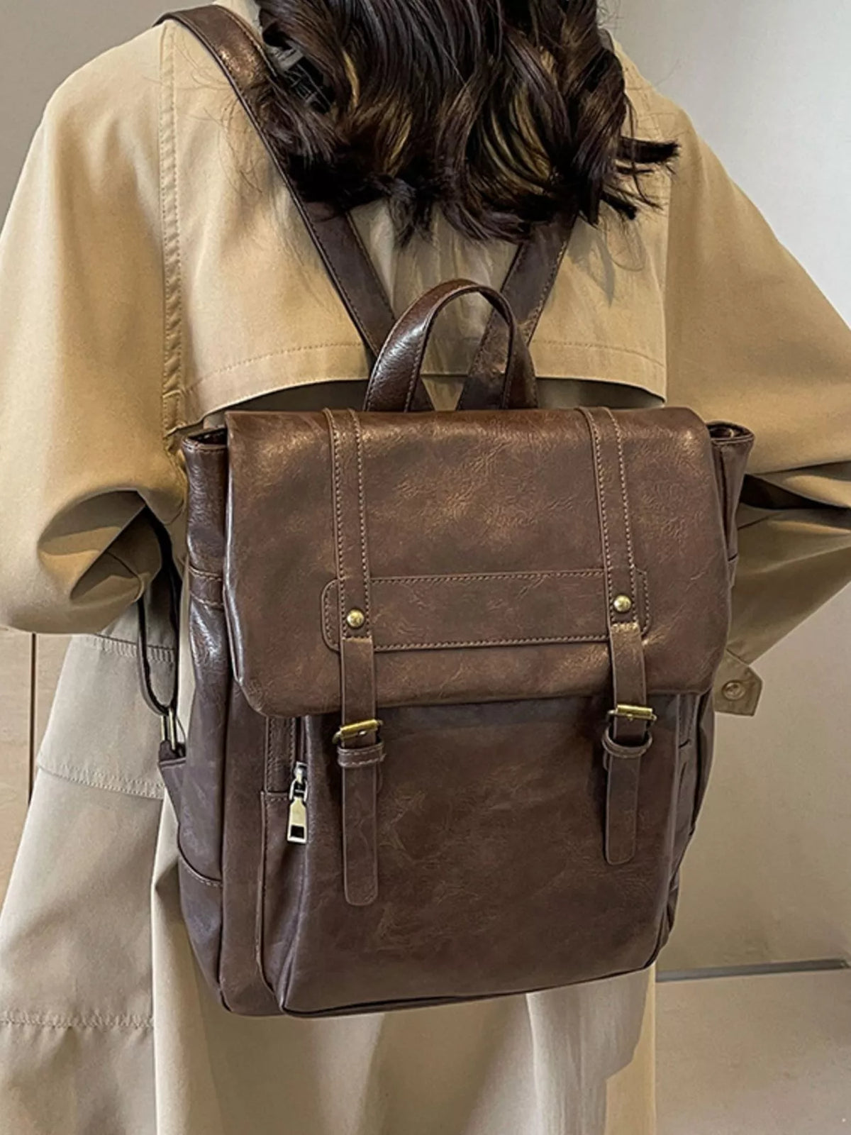 Leather Flap Backpack Bag