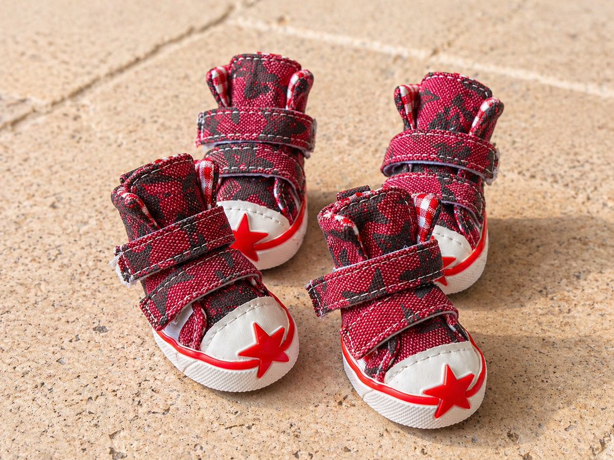 Star High-Top Dog Shoes with Double Straps, Set of 4