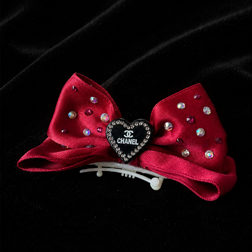 Satin Rhinestone Big Pet Bow Hair Clip