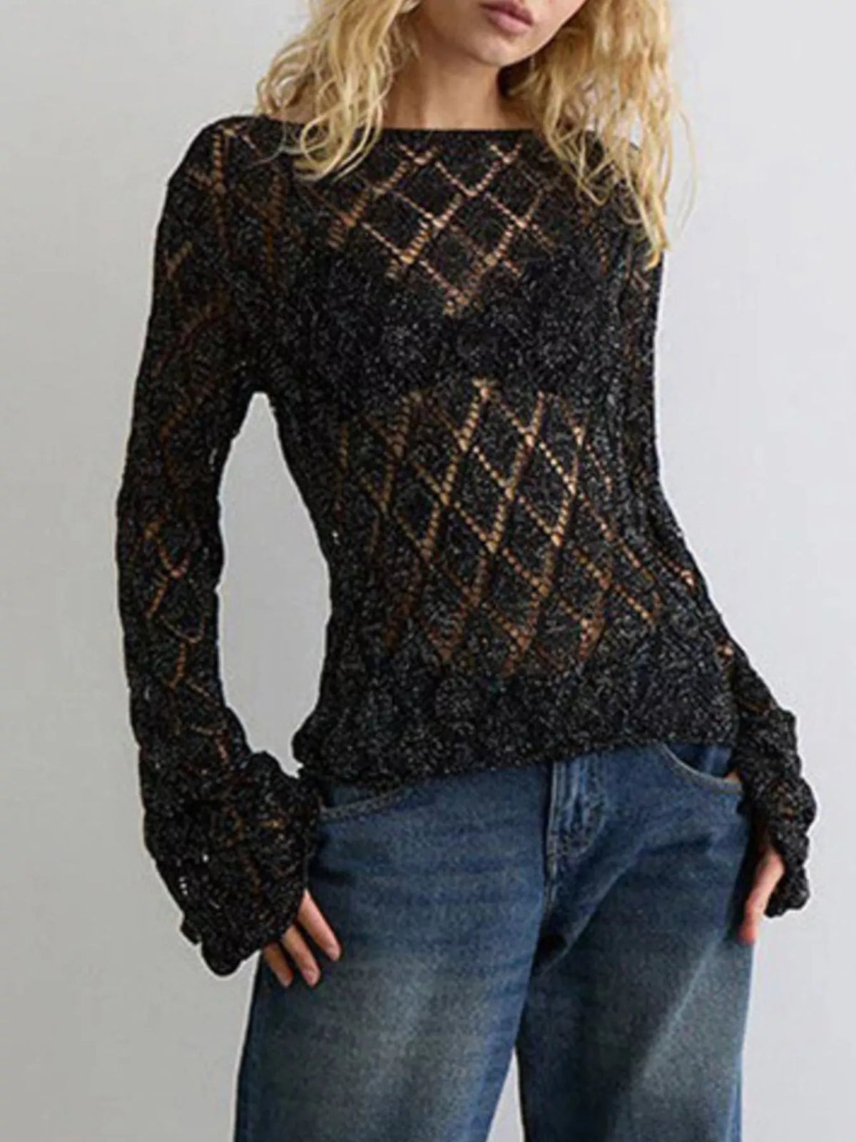 Openwork Long Sleeve Sweater