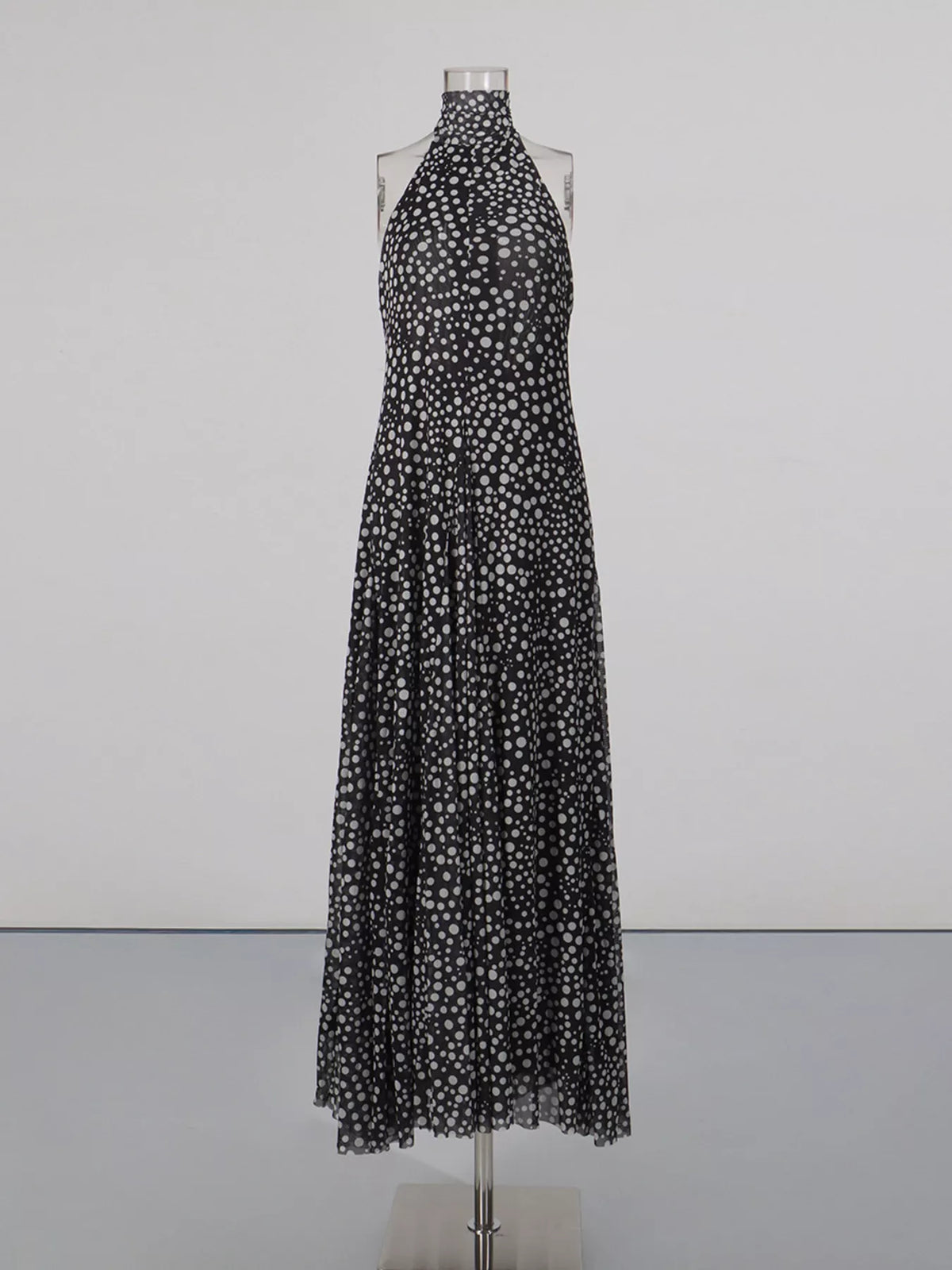 Halter Neck Polka Dot Maxi Dress