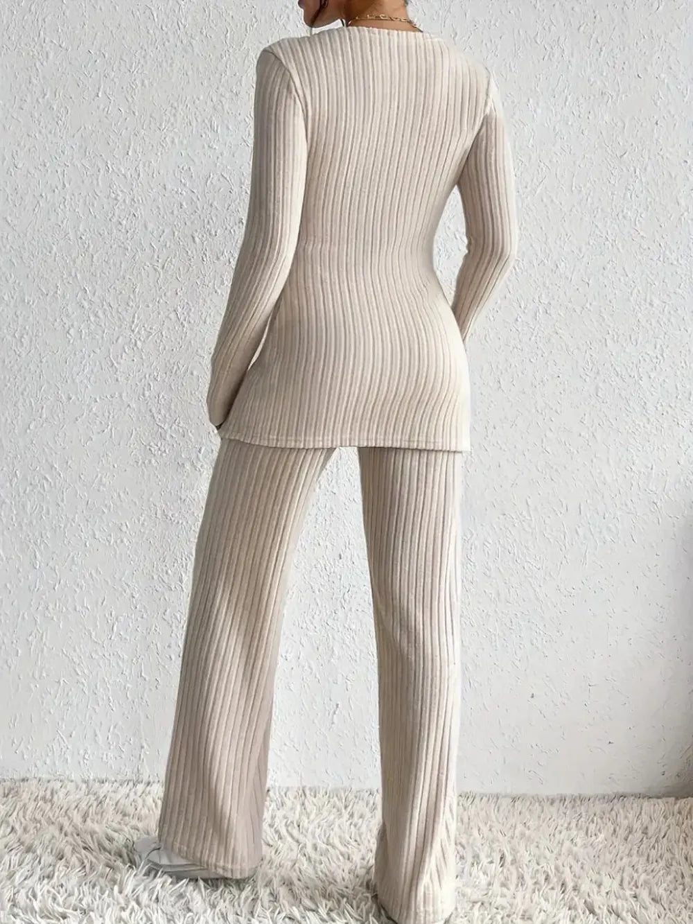 Surplice Long Sleeve Top and Pants Set