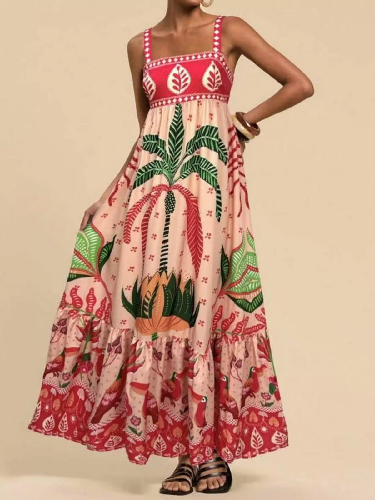 Printed Square Neck Maxi Dress