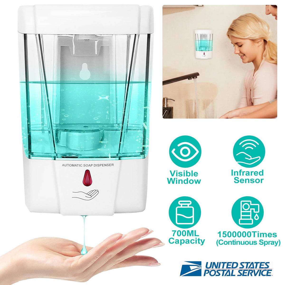 Automatic Soap Dispenser 700ML/29OZ Wall Mounted Sensor Refillable Hand Gel Dispenser
