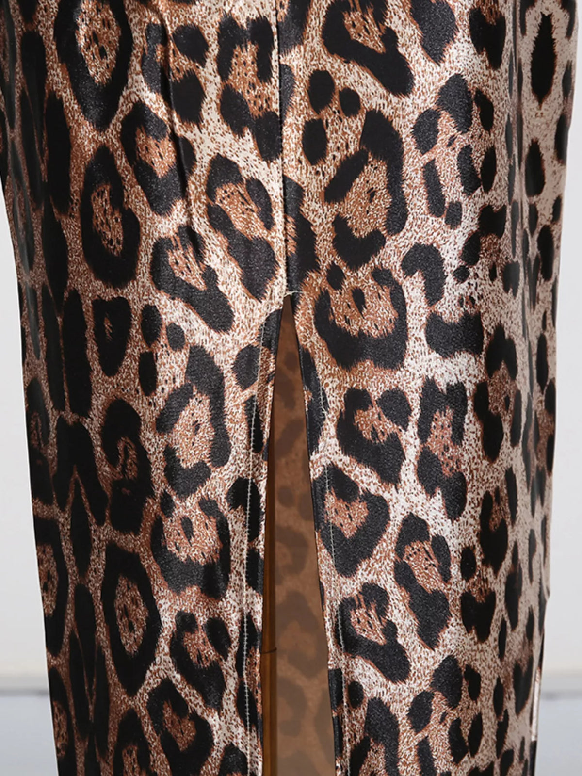 Leopard Print Bodycon Back Slit Midi Dress
