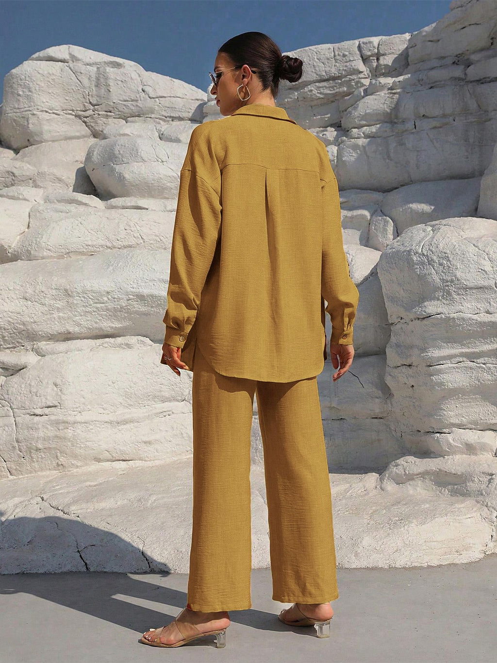Button Up Long Sleeve Shirt and Pants Set