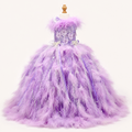 Luxury Lavender Feather Dog Wedding Gown with Crystal Details