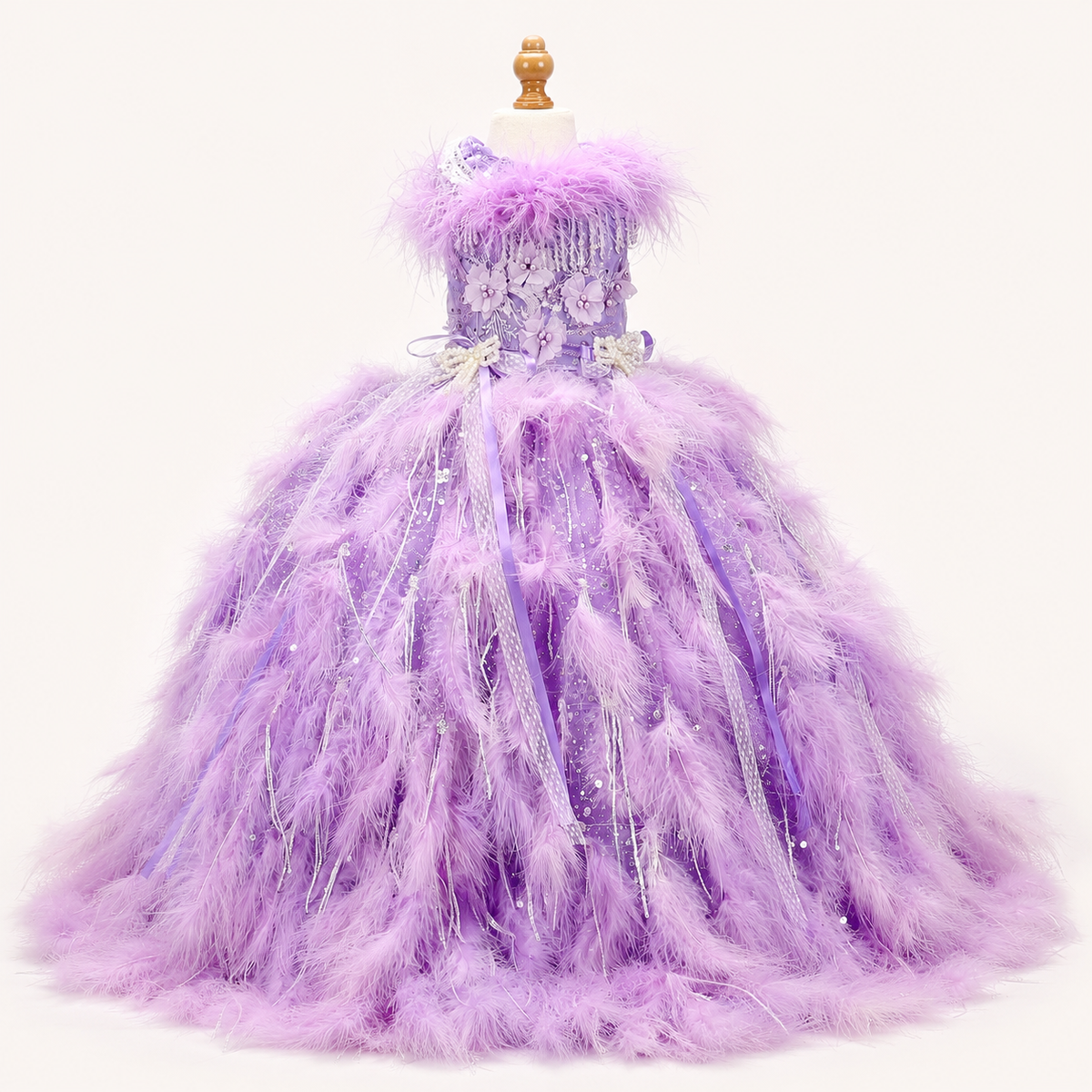 Luxury Lavender Feather Dog Wedding Gown with Crystal Details