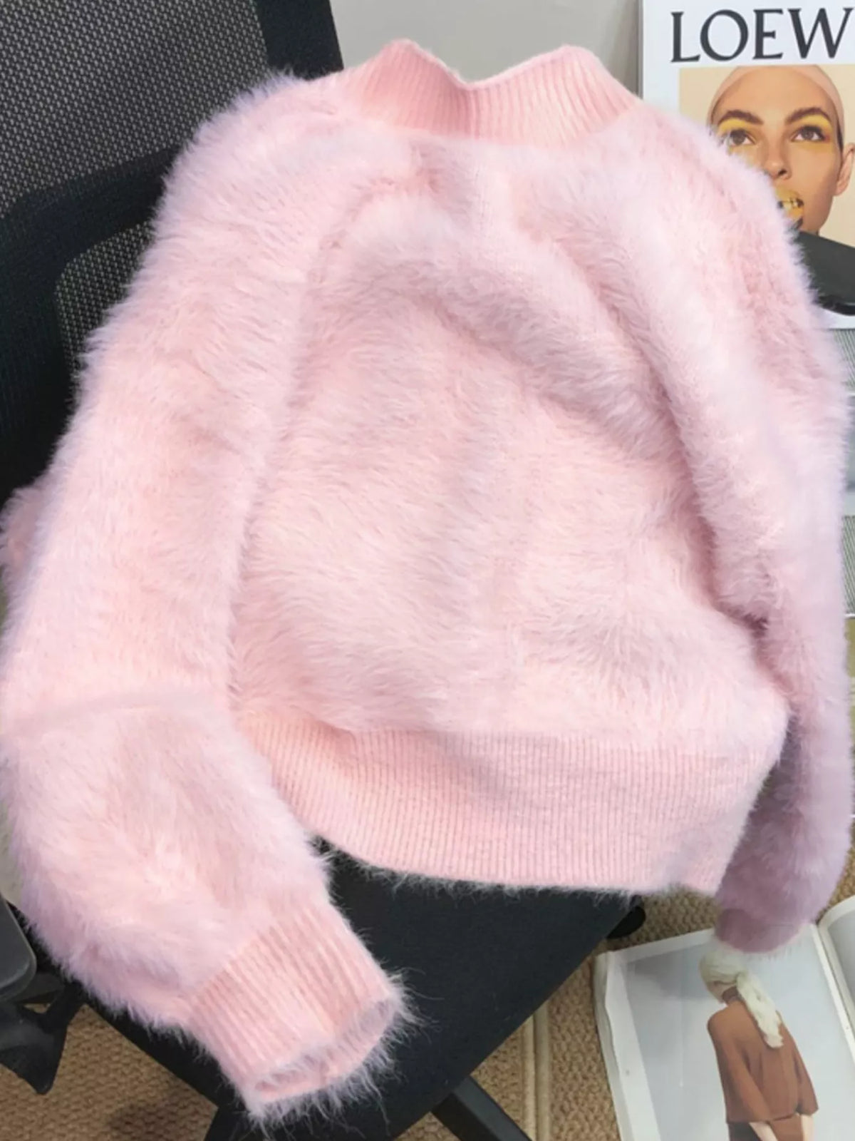 Fuzzy Bow Button Up Cardigan