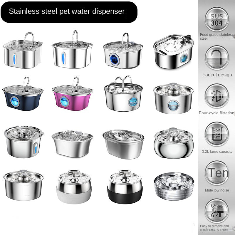 Stainless Steel Smart Pet Water Dispenser with Automatic Circulation and Filtration, Large Capacity Feeder for Cats and Dogs