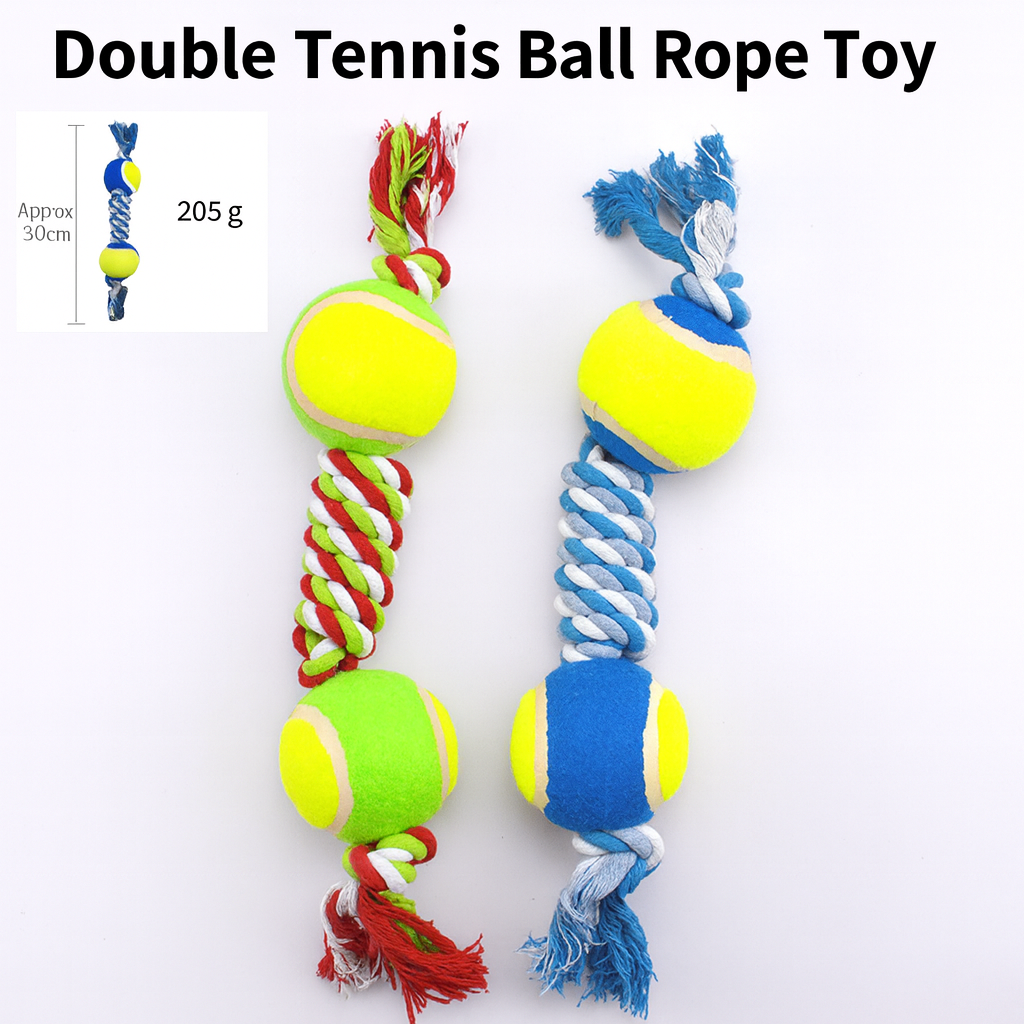 Double Tennis Ball Rope Dog Tug Toy