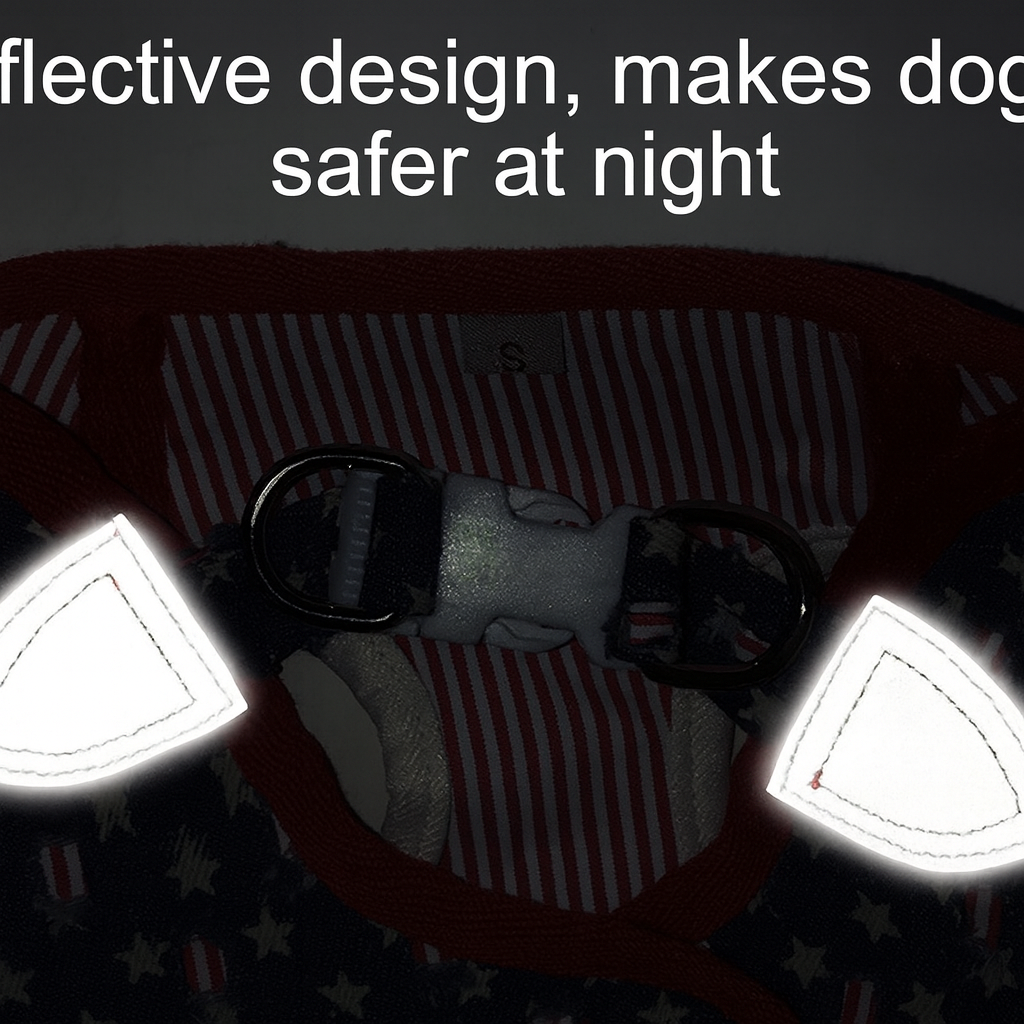 Denim Dog Harness with Star Print & Secure Buckle