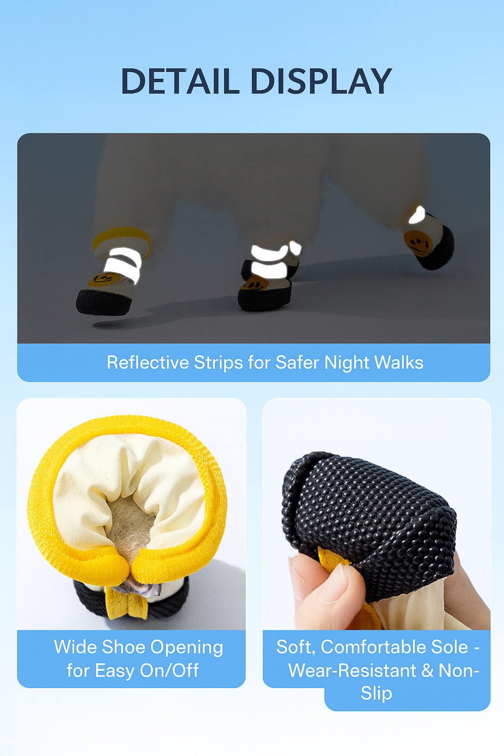 Smiley Dog Shoes with Reflective Straps, Set of 4