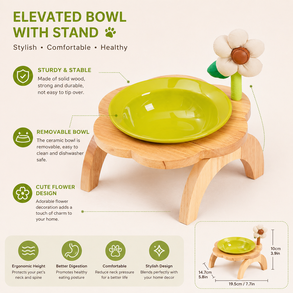Flower Accent Elevated Ceramic Pet Bowl
