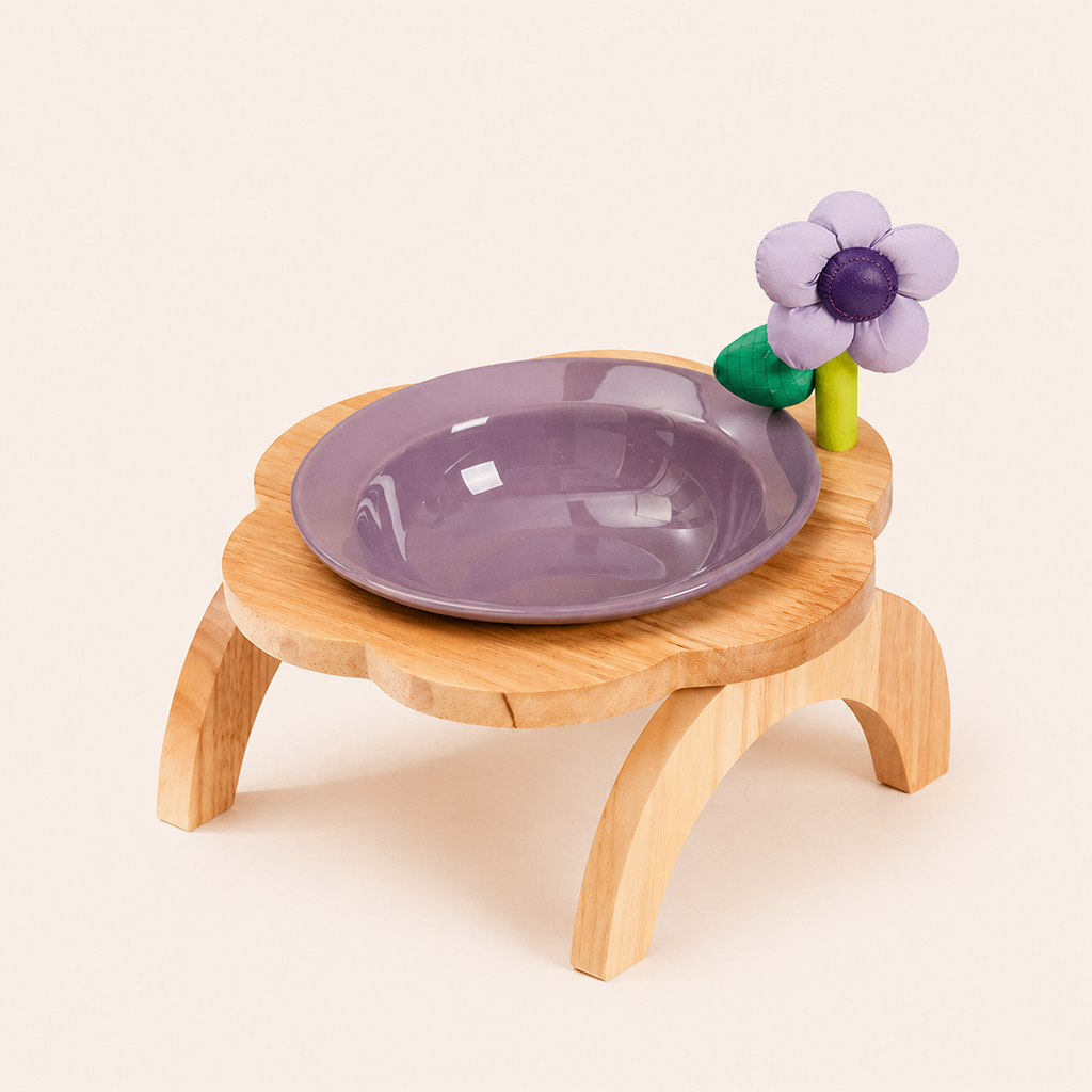 Flower Accent Elevated Ceramic Pet Bowl