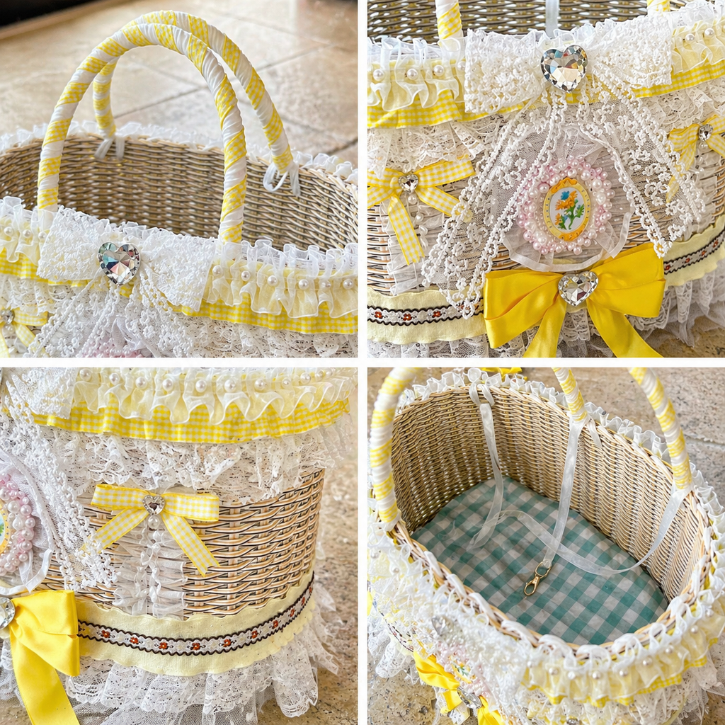 Yellow Lace Wicker Pet Carrier Basket