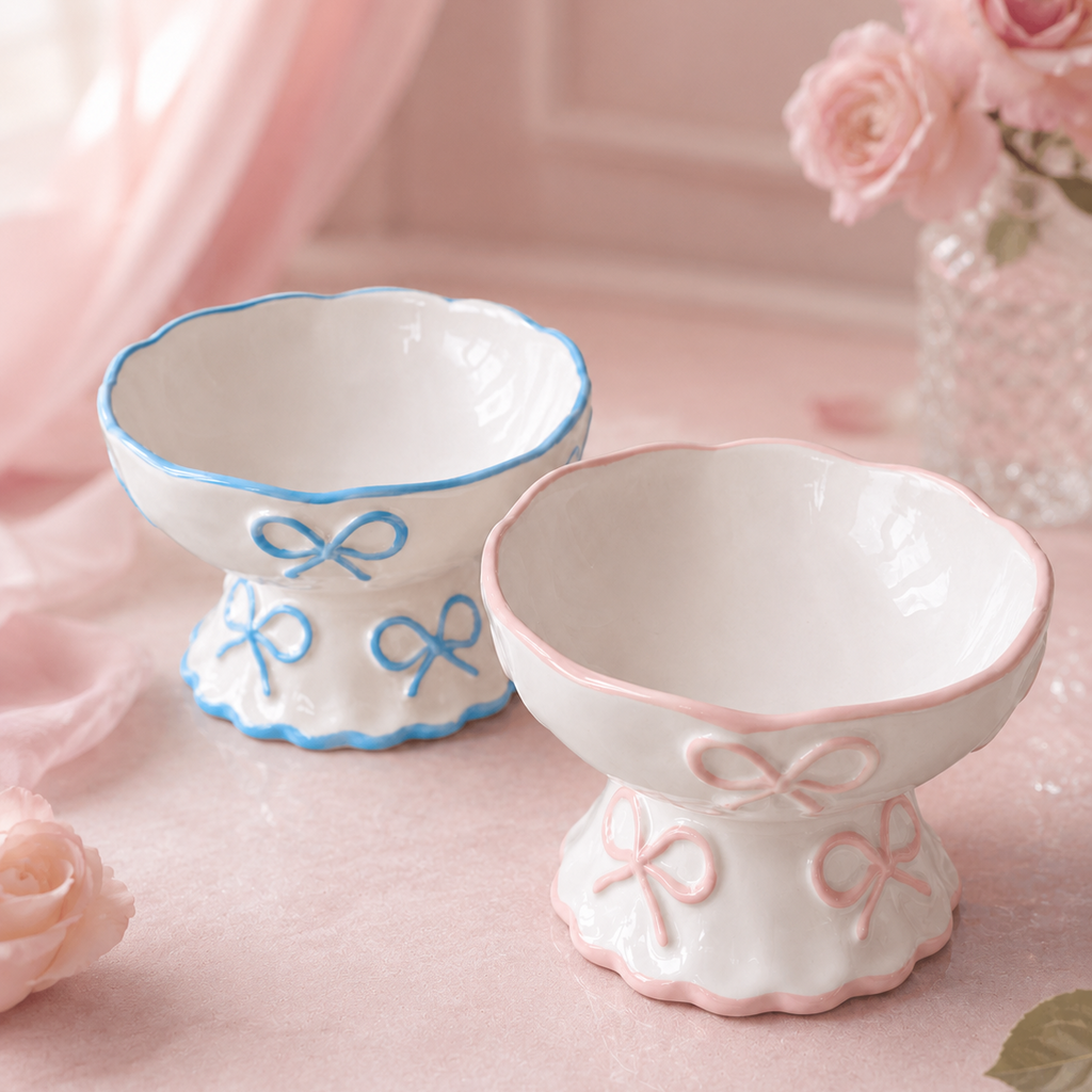 Bow Pedestal Ceramic Pet Bowl