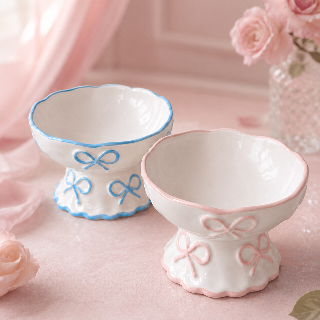 Bow Pedestal Ceramic Pet Bowl