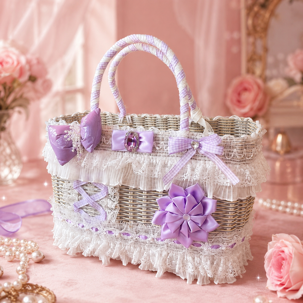 Lavender Lace Wicker Pet Carrier Basket
