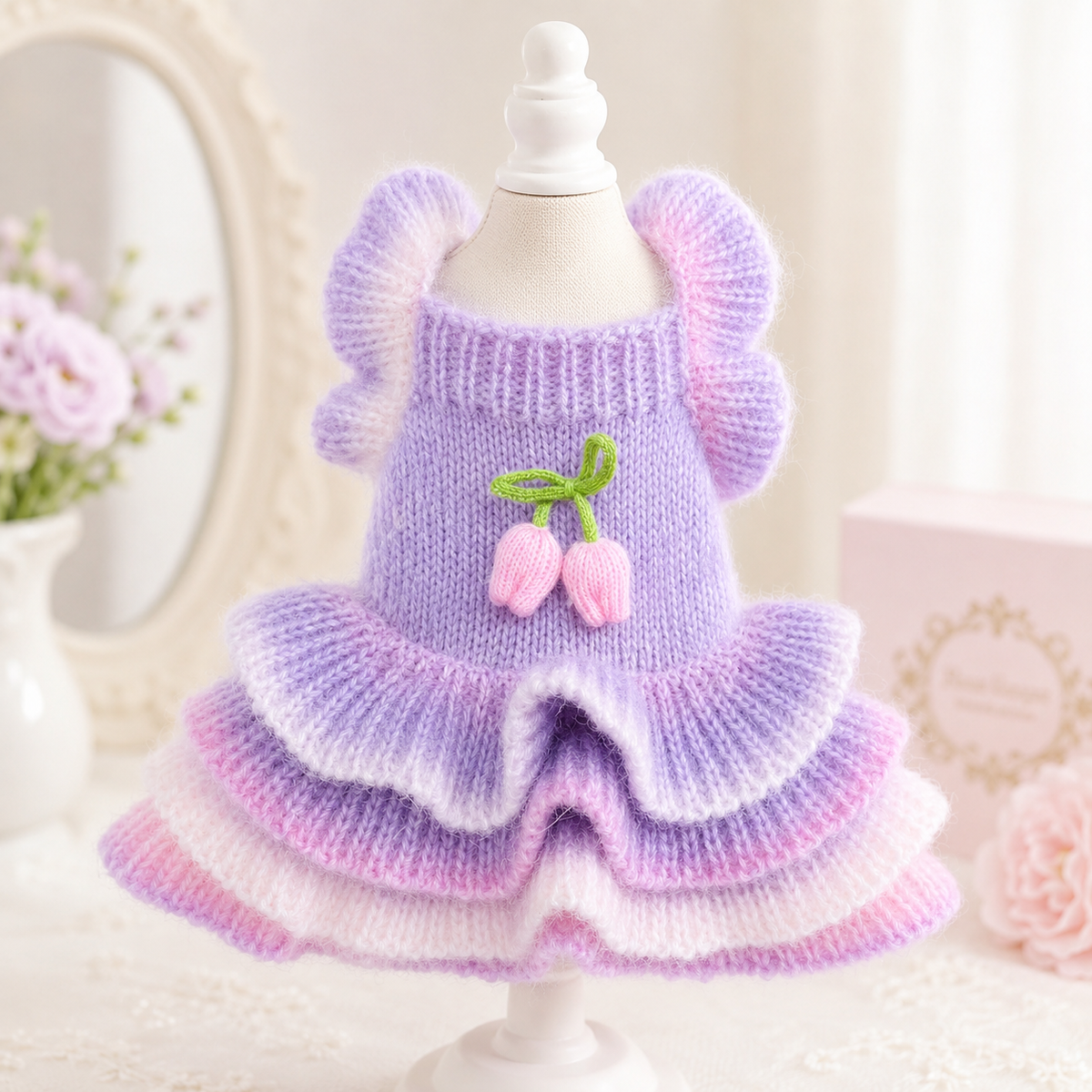 Purple Pink Knit Dog Sweater Dress