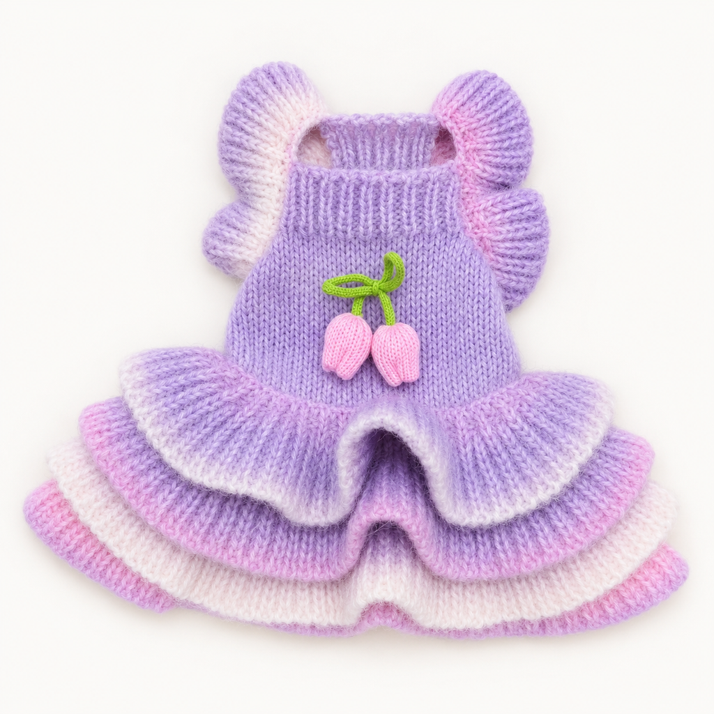 Purple Pink Knit Dog Sweater Dress