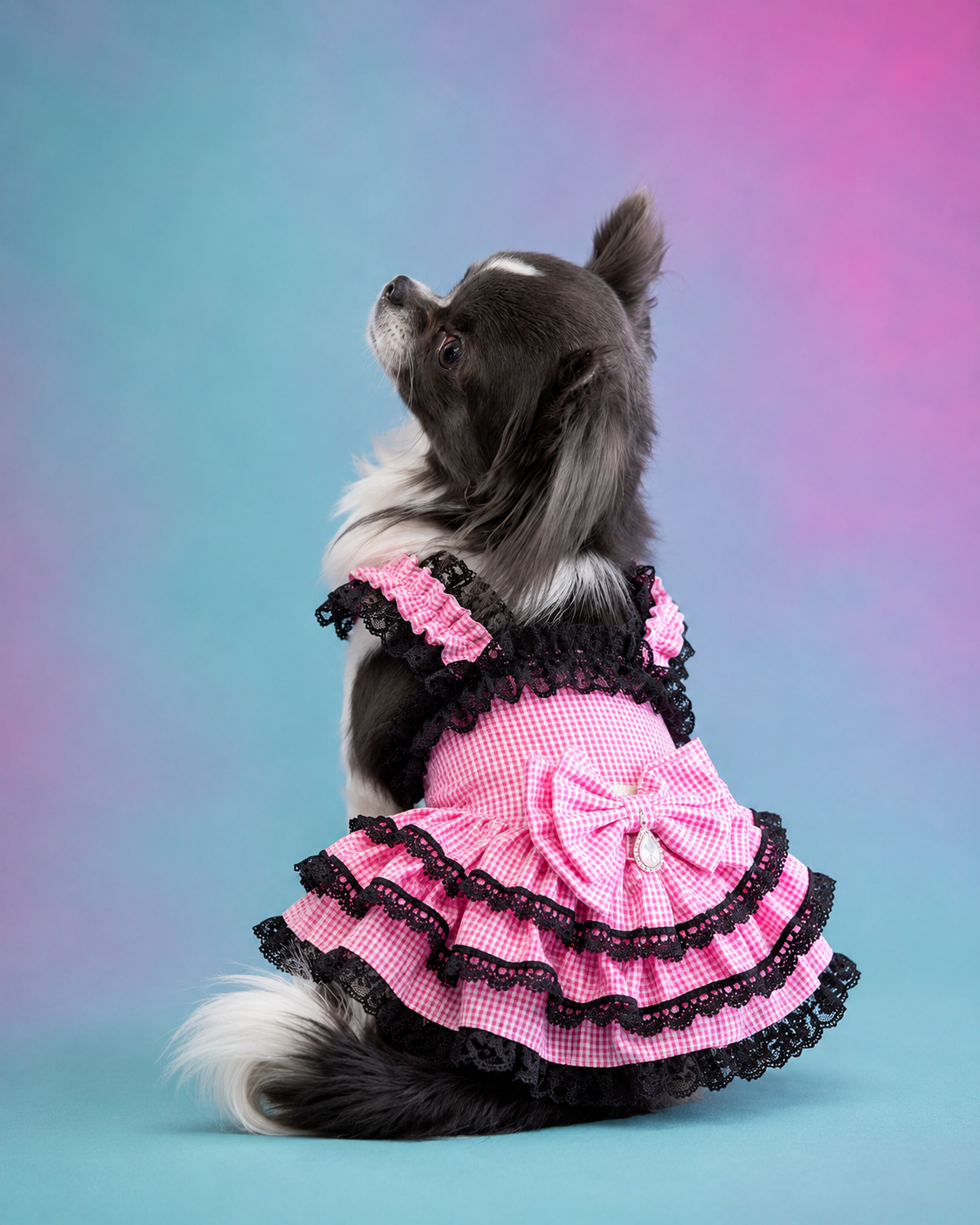 Pink Gingham Lace Dog Dress