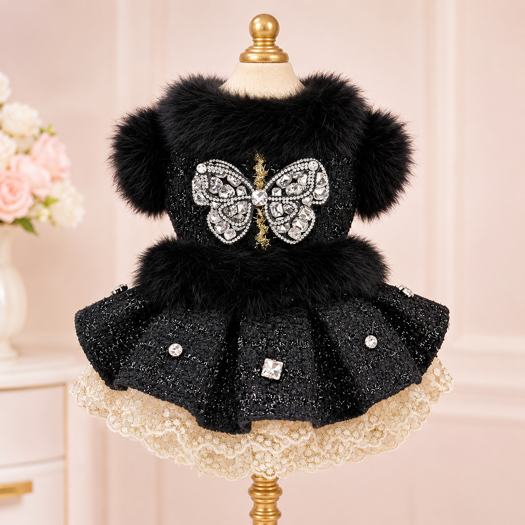 Black Butterfly Dog Coat Dress
