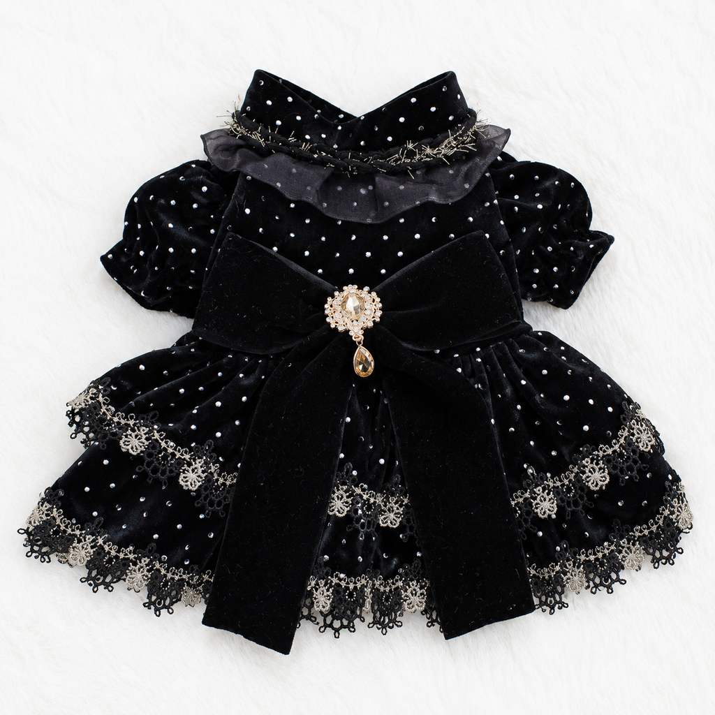 Black Velvet Polka Dot Dog Dress