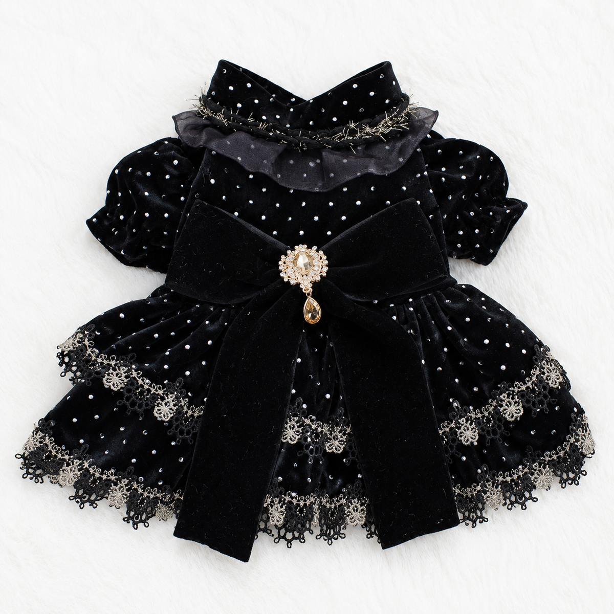 Black Velvet Polka Dot Dog Dress