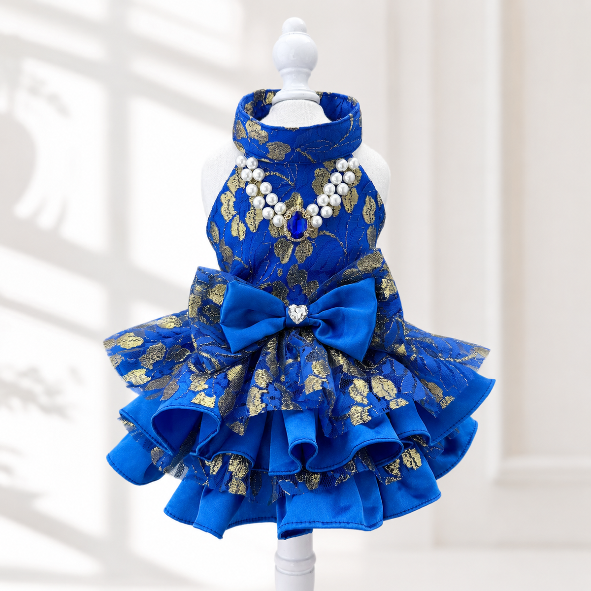 Royal Blue Gold Princess Dog Gown
