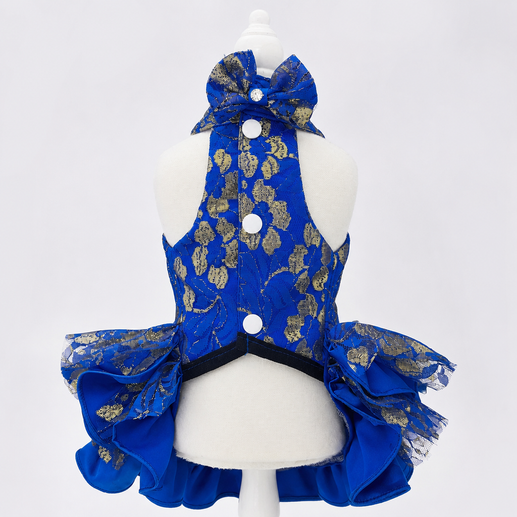 Royal Blue Gold Princess Dog Gown