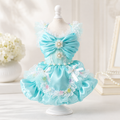 Aqua Blue Princess Dog Dress with Lace Bow