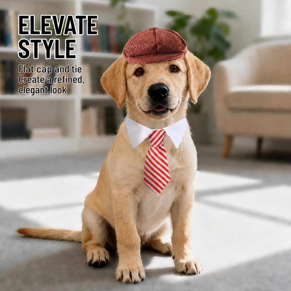 Vintage Pet Flat Cap and Tie Set