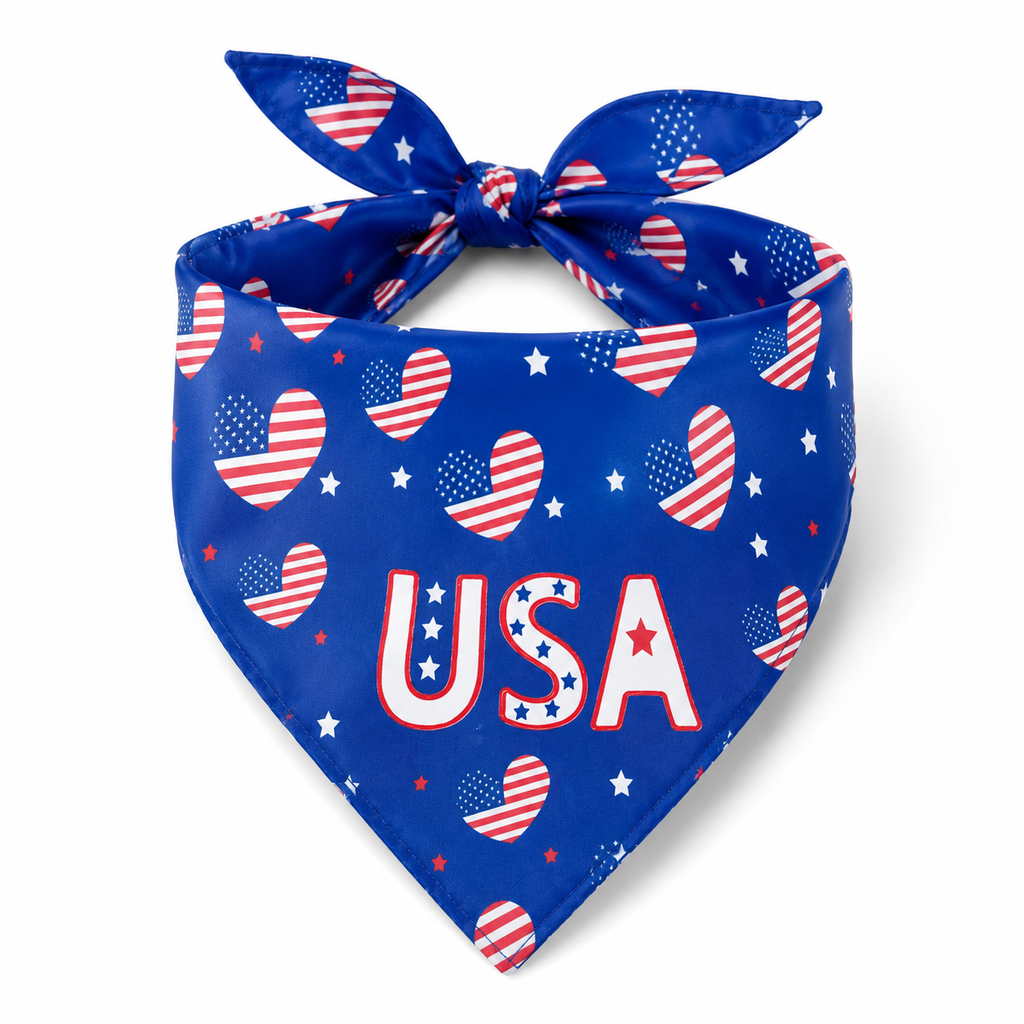 Blue USA Heart Print Dog Bandana