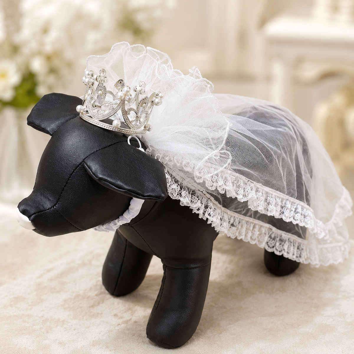 Pet Bridal Veil and Pearl Crown Set
