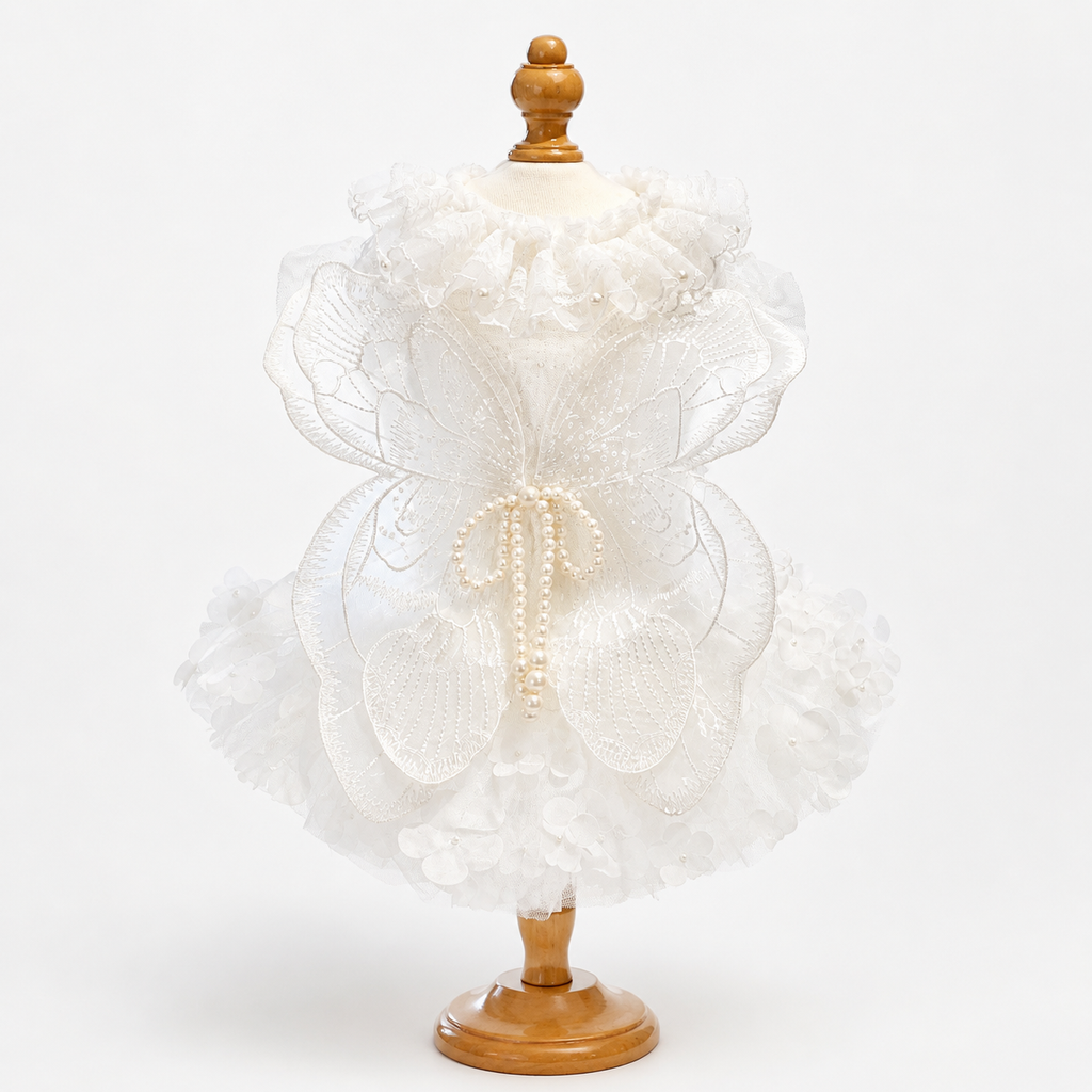 White Angel Dog Dress with Butterfly Wings
