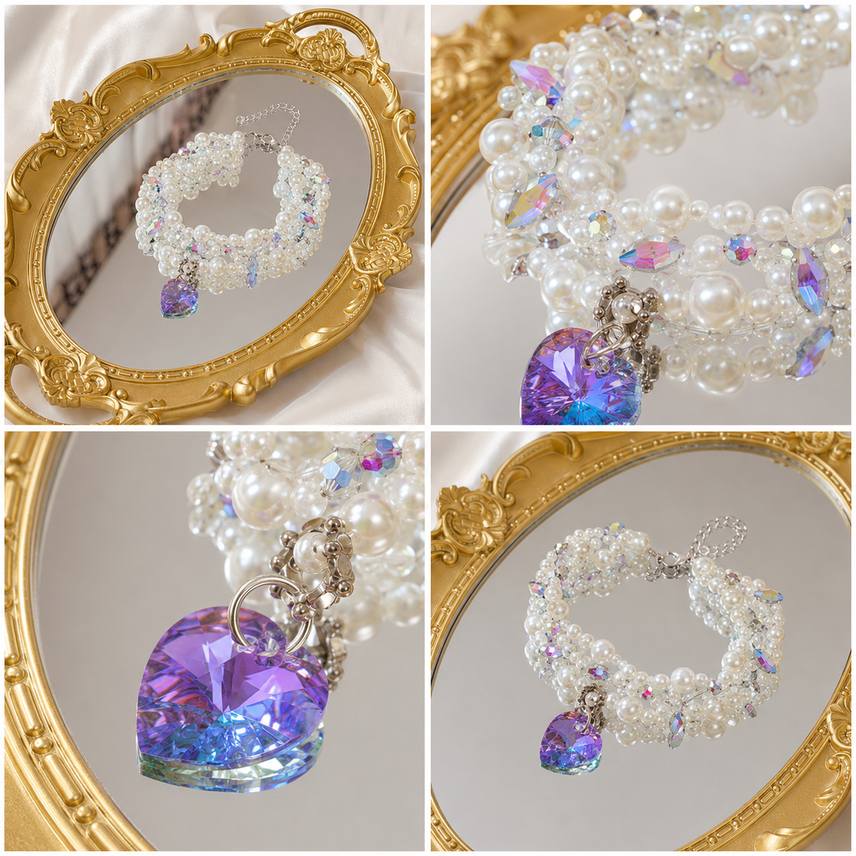 Iridescent Pearl Heart Pet Necklace