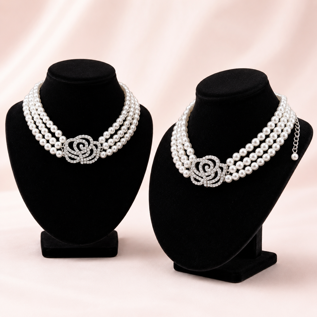 Four-Row Pearl Rose Pet Necklace