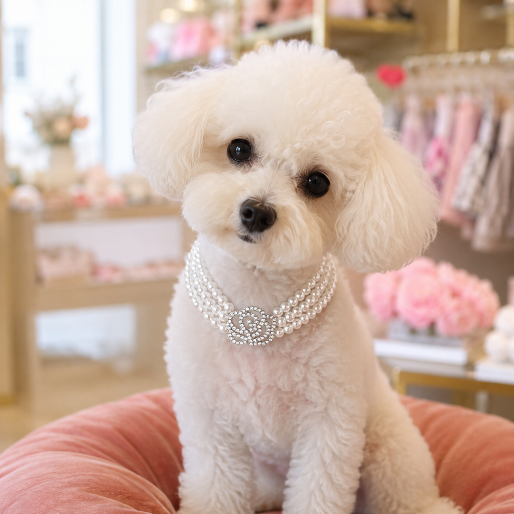 Four-Row Pearl Rose Pet Necklace