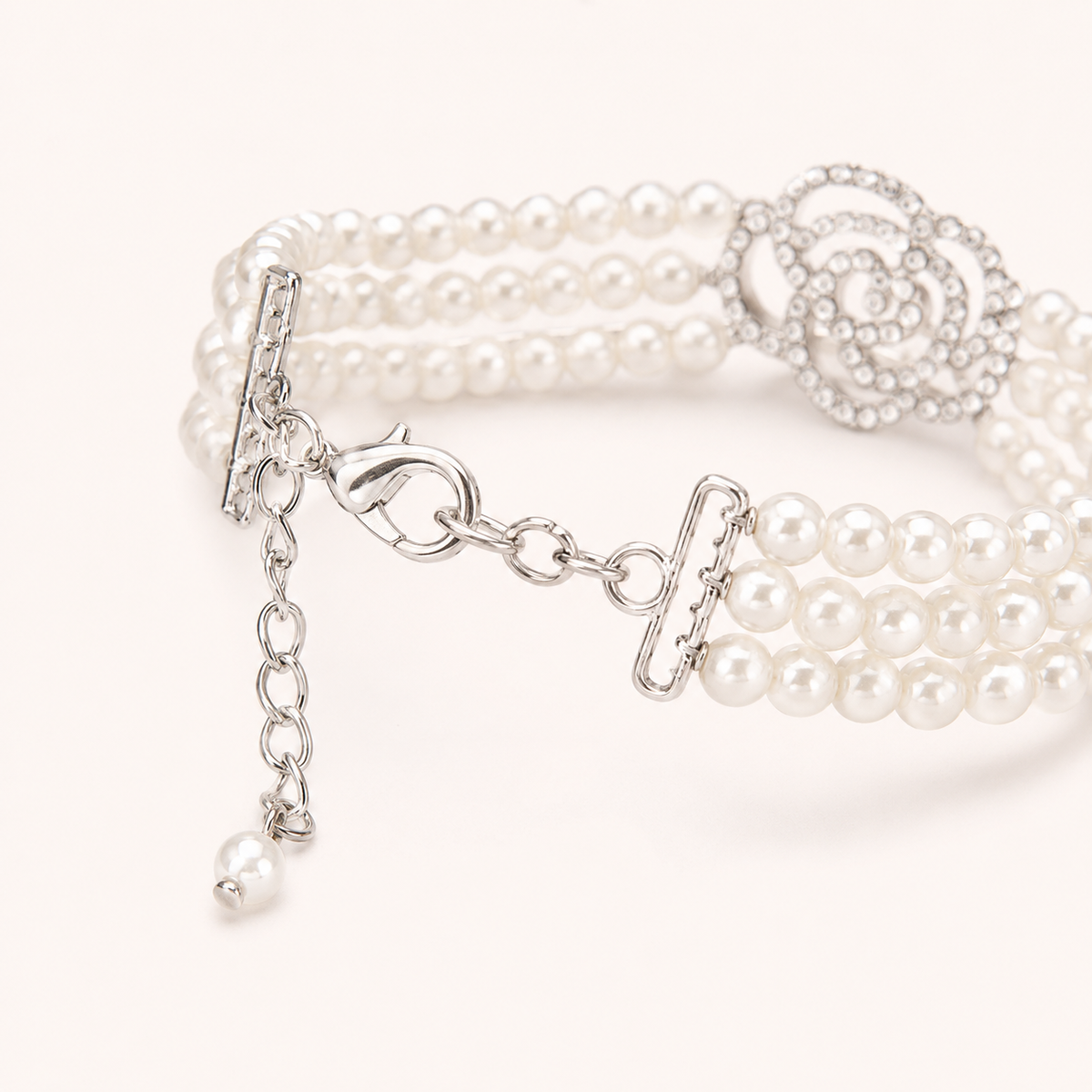 Four-Row Pearl Rose Pet Necklace