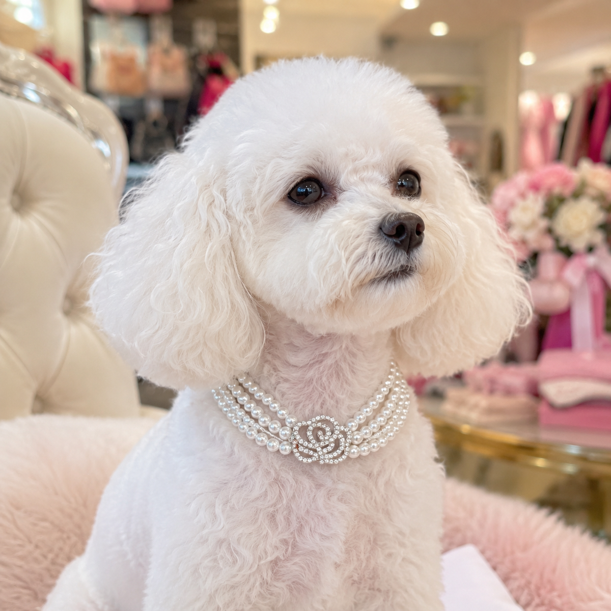 Four-Row Pearl Rose Pet Necklace