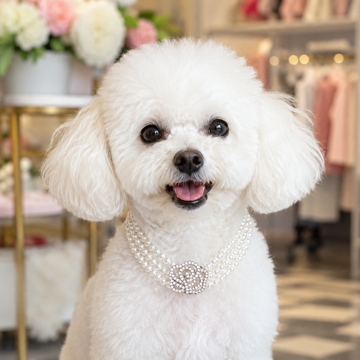 Four-Row Pearl Rose Pet Necklace