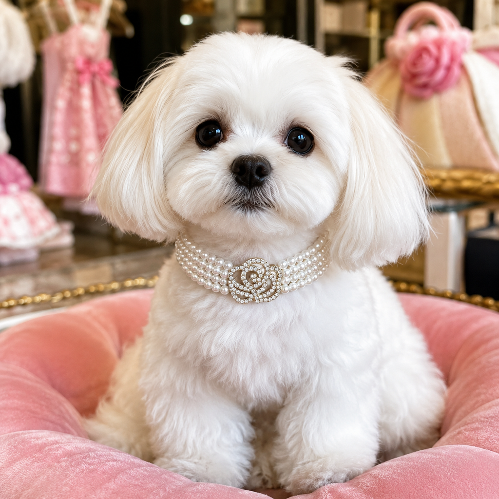 Four-Row Pearl Rose Pet Necklace