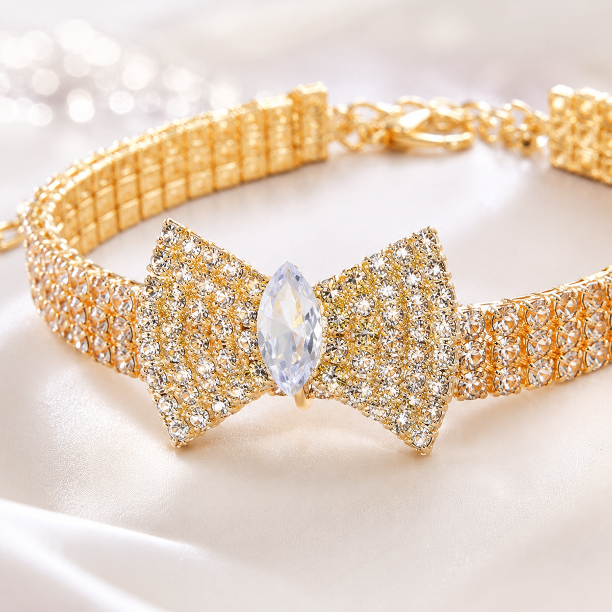 Gold-Tone Crystal Bow Pet Necklace