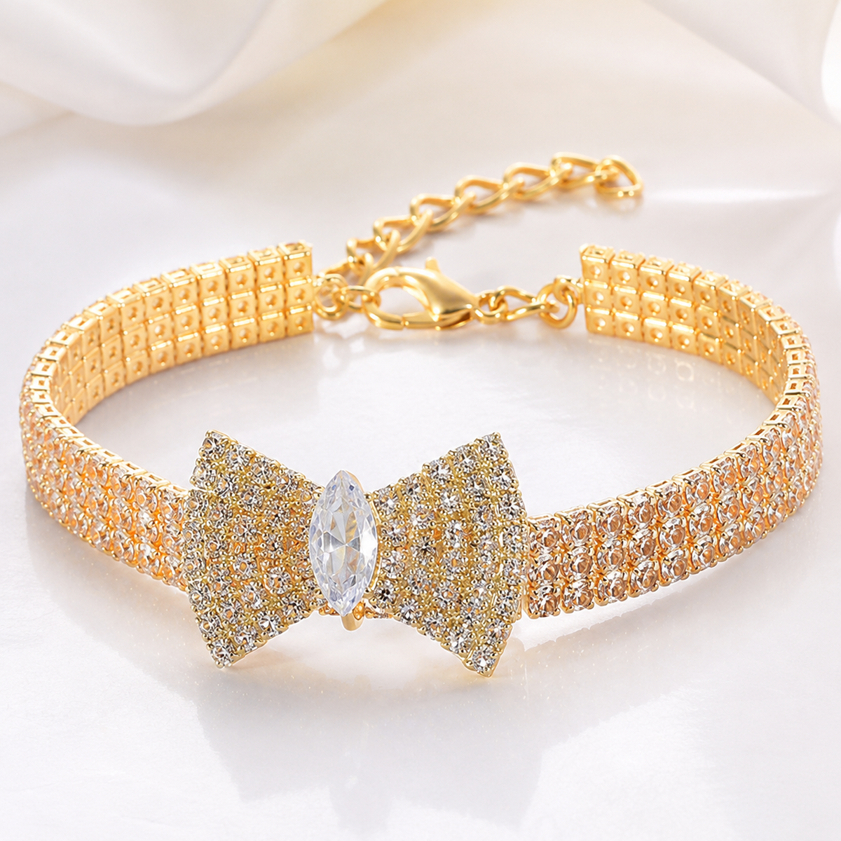 Gold-Tone Crystal Bow Pet Necklace