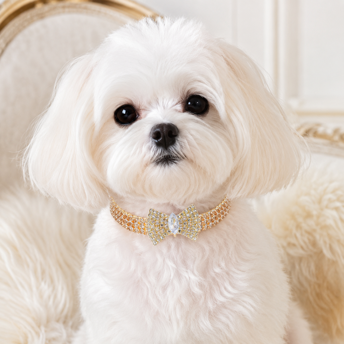 Gold-Tone Crystal Bow Pet Necklace