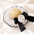 White Lace Straw Pet Hat with Black Bow