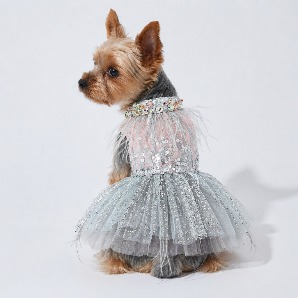 Sequin Feather Dog Princess Dress